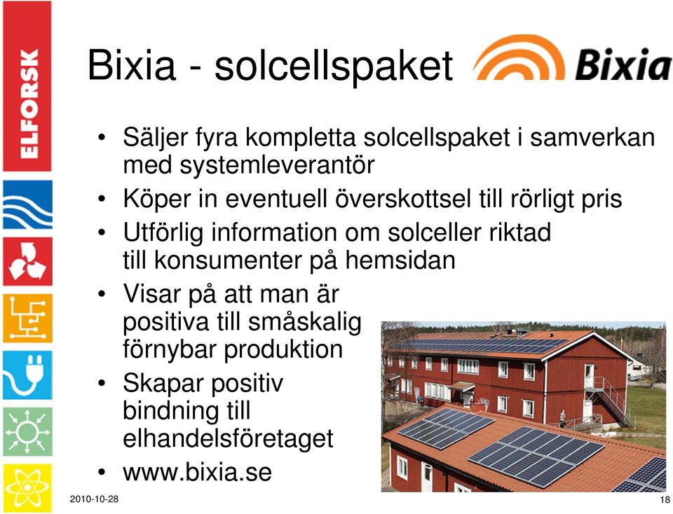 om solceller riktad till konsumenter på hemsidan Visar på att man är positiva till