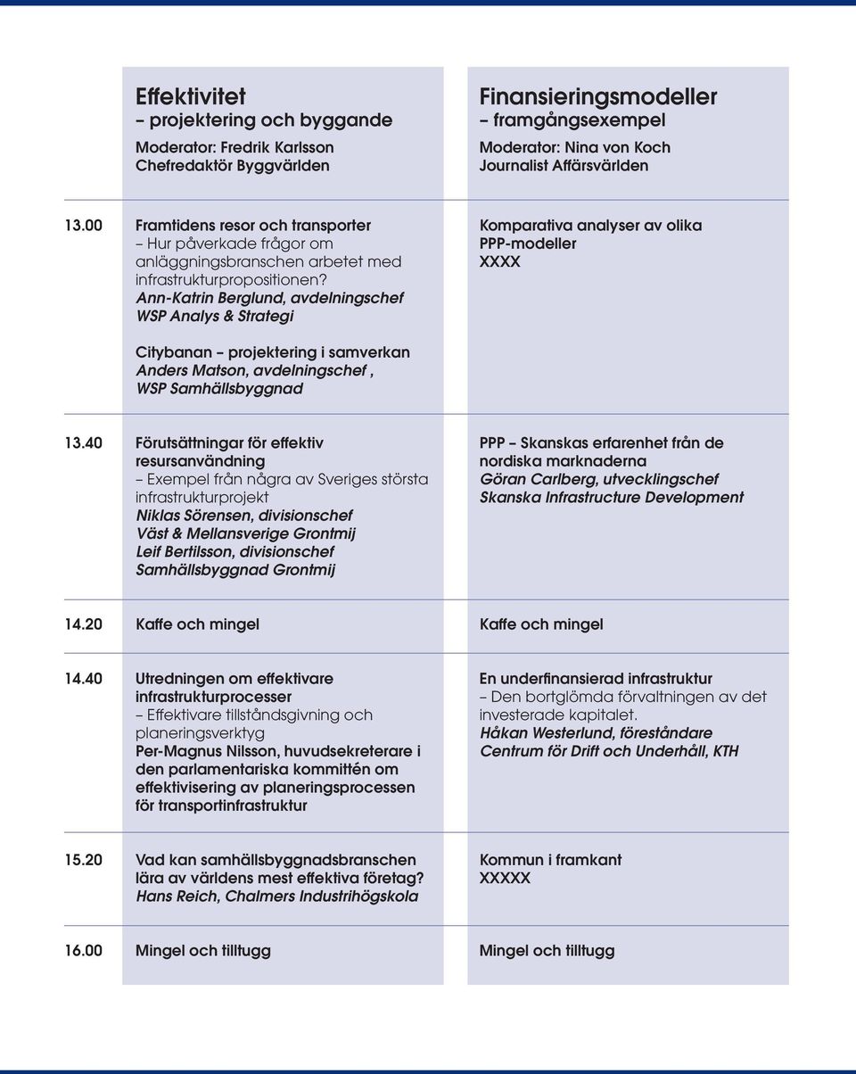 Ann-Katrin Berglund, avdelningschef WSP Analys & Strategi Citybanan projektering i samverkan Anders Matson, avdelningschef, WSP Samhällsbyggnad Komparativa analyser av olika PPP-modeller XXXX 13.