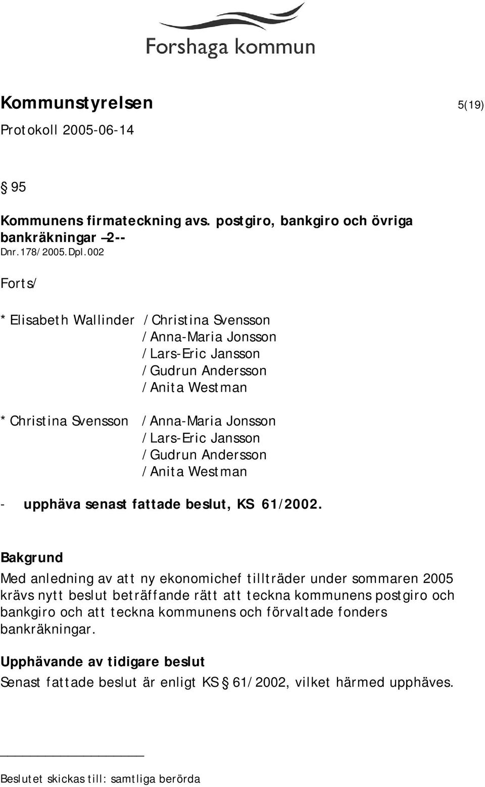 Jansson /Gudrun Andersson /Anita Westman - upphäva senast fattade beslut, KS 61/2002.