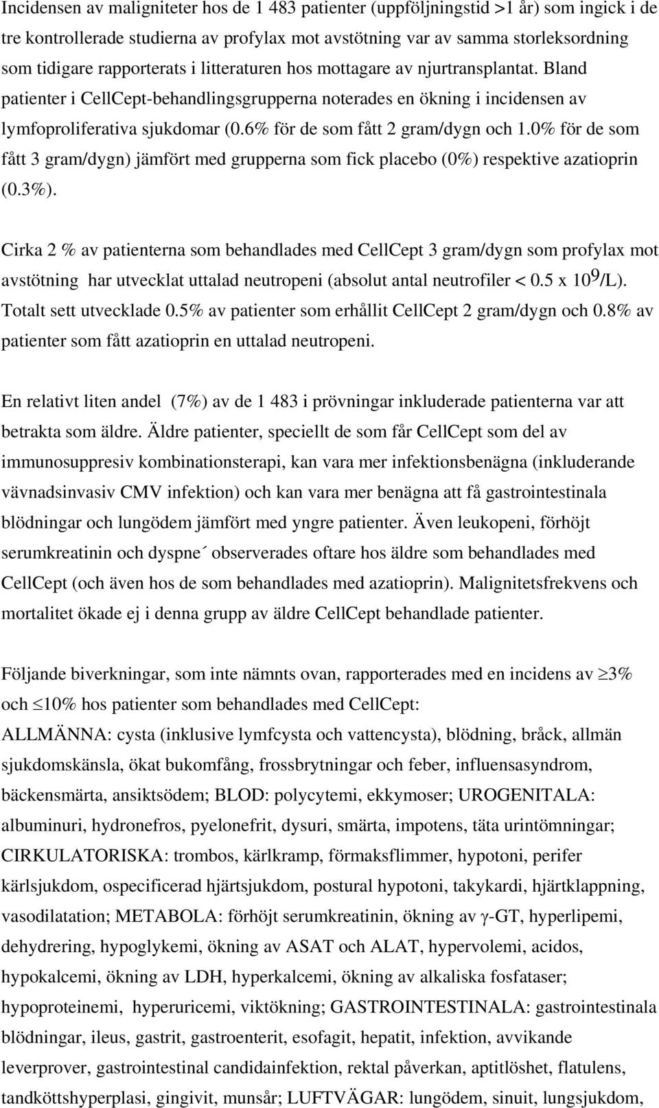 6% för de som fått 2 gram/dygn och 1.0% för de som fått 3 gram/dygn) jämfört med grupperna som fick placebo (0%) respektive azatioprin (0.3%).