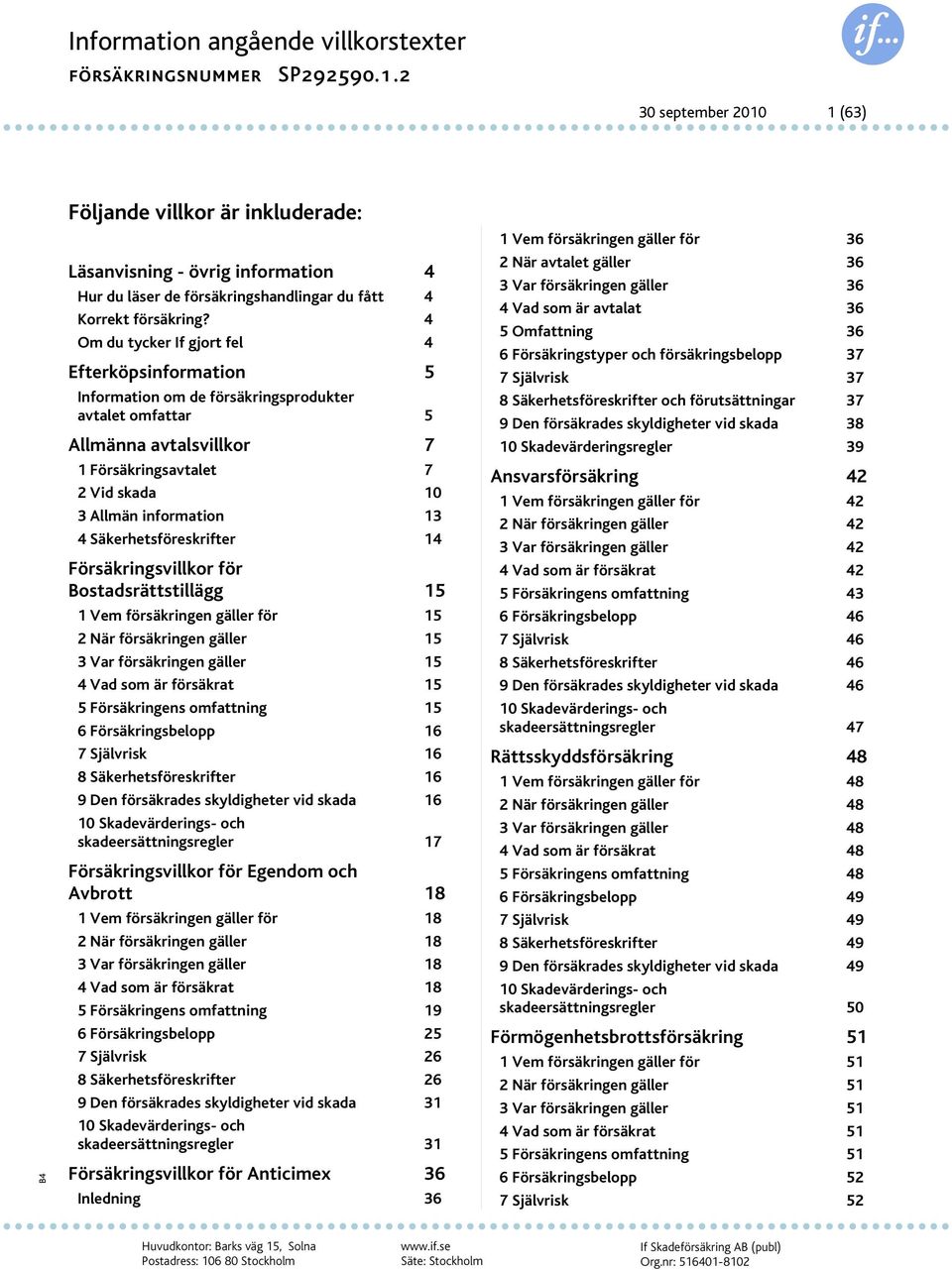 Säkerhetsföreskrifter 14 Försäkringsvillkor för Bostadsrättstillägg 15 1 Vem försäkringen gäller för 15 2 När försäkringen gäller 15 3 Var försäkringen gäller 15 4 Vad som är försäkrat 15 5