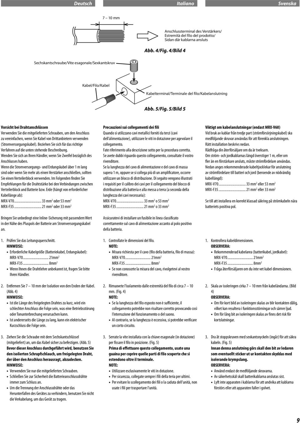 5/Bild 5 Vorsicht bei Drahtanschlüssen Verwenden Sie die mitgelieferten Schrauben, um den Anschluss zu vereinfachen, wenn Sie Kabel von Drittanbietern verwenden (Stromversorgungskabel).