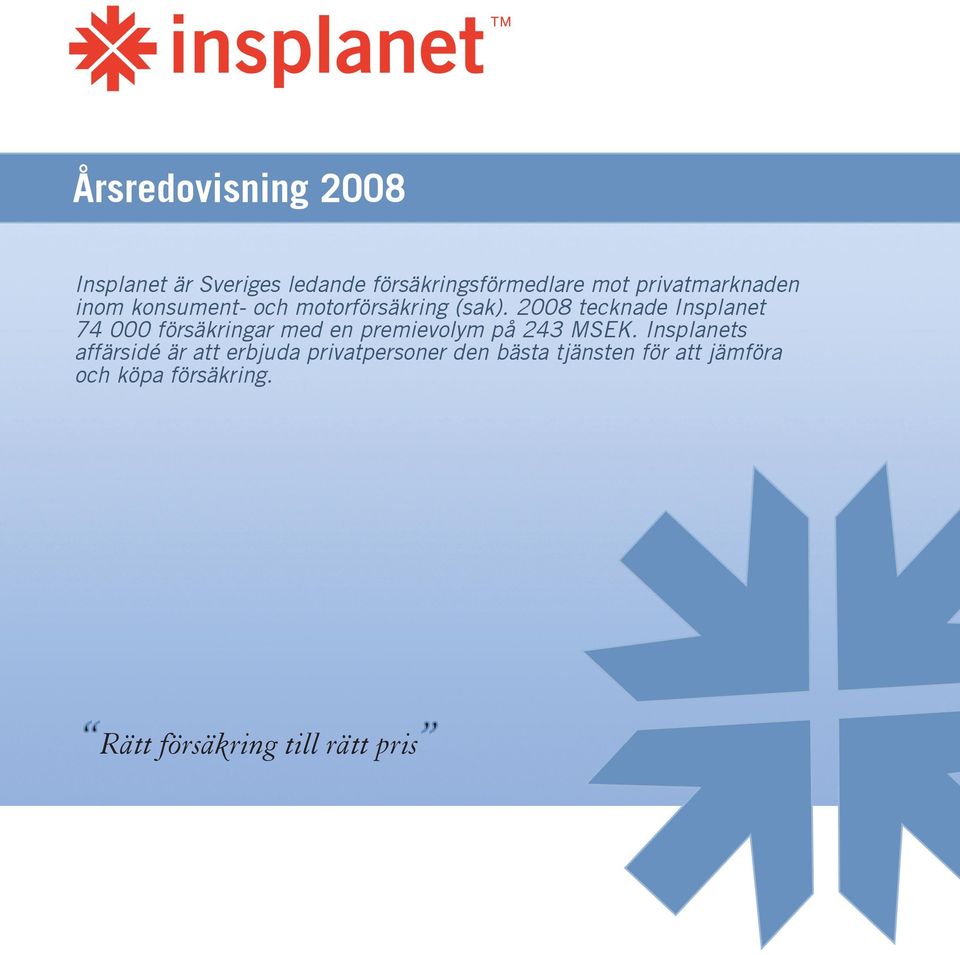 2008 tecknade Insplanet 74 000 försäkringar med en premievolym på 243 MSEK.