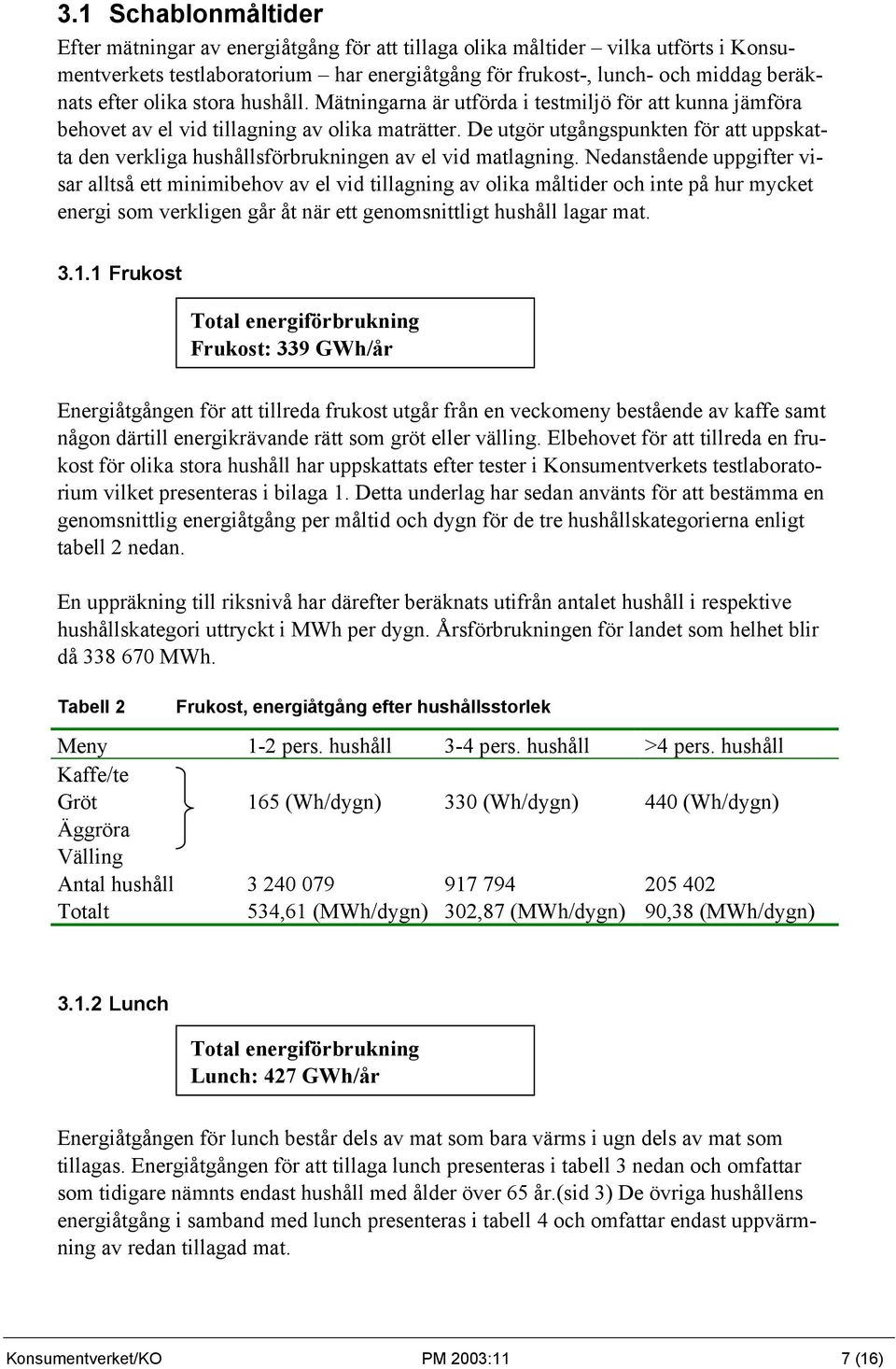 De utgör utgångspunkten för att uppskatta den verkliga hushållsförbrukningen av el vid matlagning.