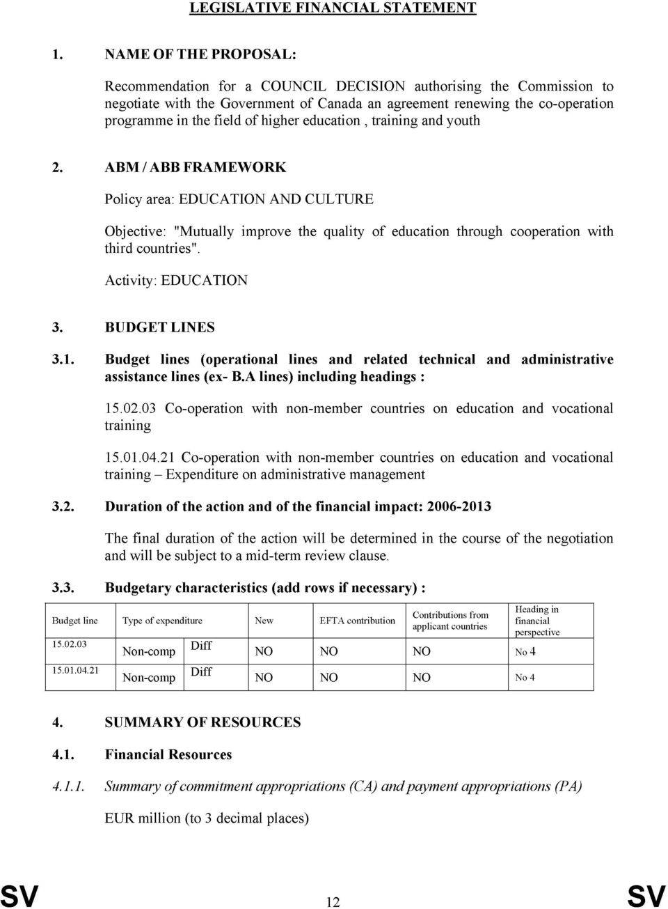 education, training and youth 2. ABM/ABB FRAMEWORK Policy area: EDUCATION AND CULTURE Objective: "Mutually improve the quality of education through cooperation with third countries".