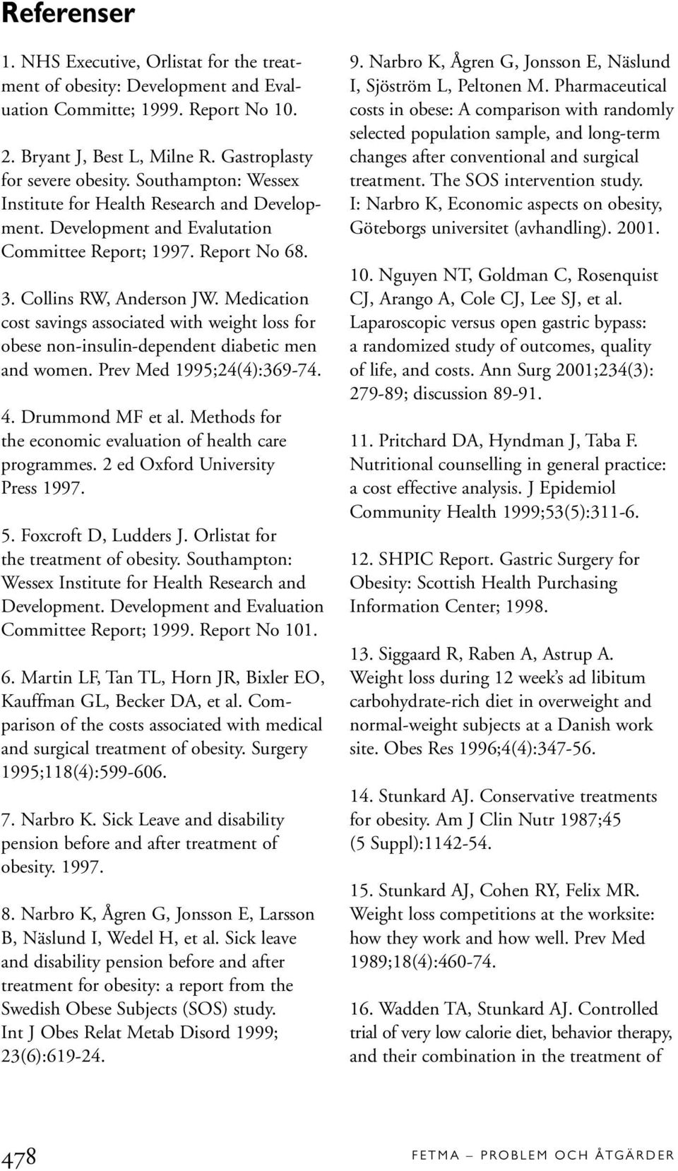 Medication cost savings associated with weight loss for obese non-insulin-dependent diabetic men and women. Prev Med 1995;24(4):369-74. 4. Drummond MF et al.