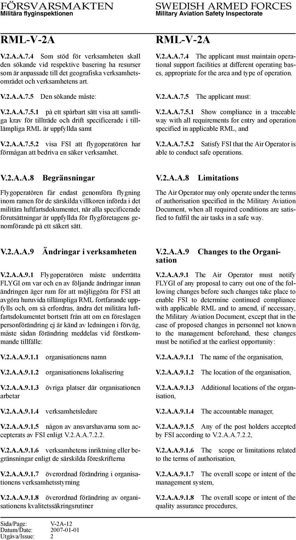 V.2.A.A.7.5.1 Show compliance in a traceable way with all requirements for entry and operation specified in applicable RML, and V.2.A.A.7.5.2 Satisfy FSI that the Air Operator is able to conduct safe operations.