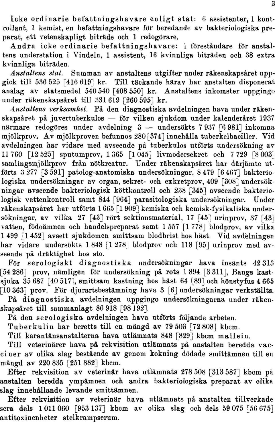 Summan av anstaltens utgifter under räkenskapsåret uppgick till 536 525 [416 619] kr. Till täckande härav har anstalten disponerat anslag av statsmedel 540 540 [408 550] kr.