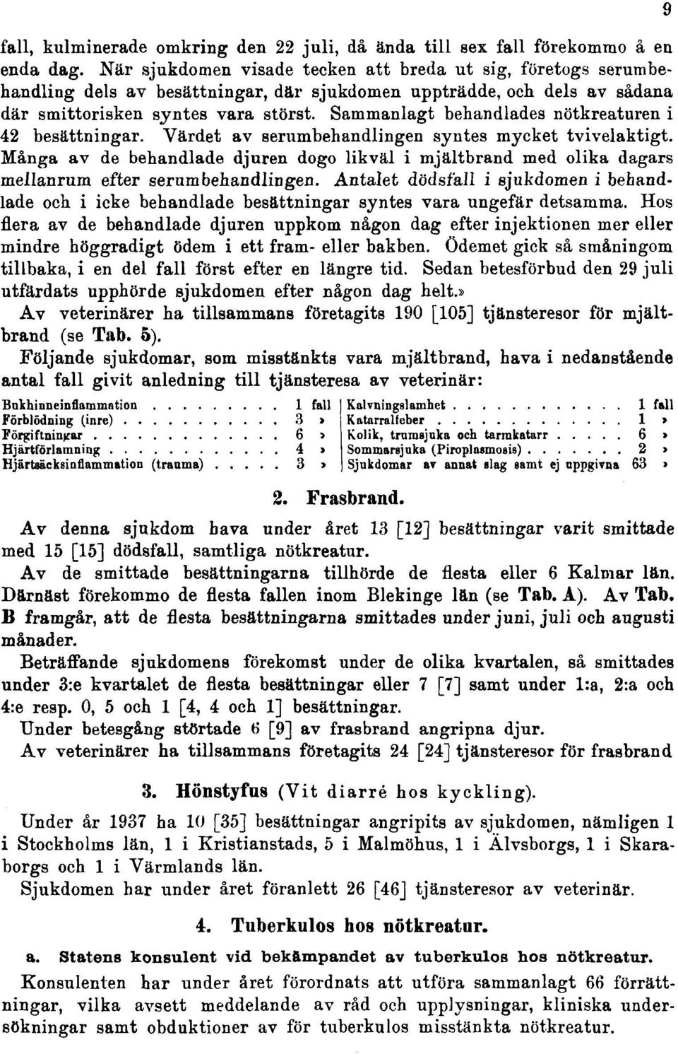 Sammanlagt behandlades nötkreaturen i 42 besättningar. Värdet av serumbehandlingen syntes mycket tvivelaktigt.