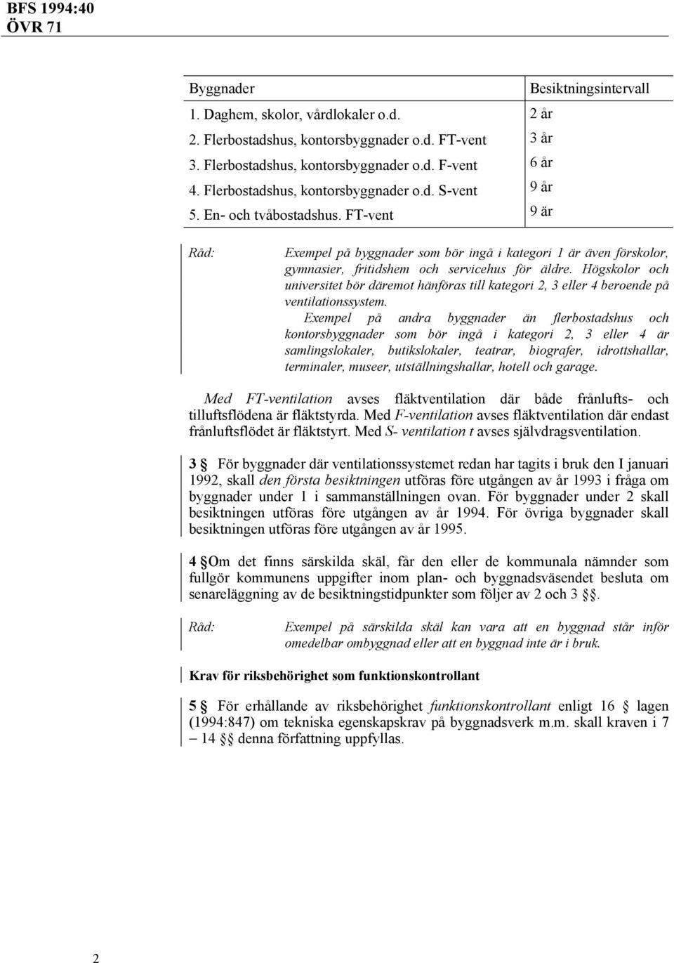 Högskolor och universitet bör däremot hänföras till kategori 2, 3 eller 4 beroende på ventilationssystem.