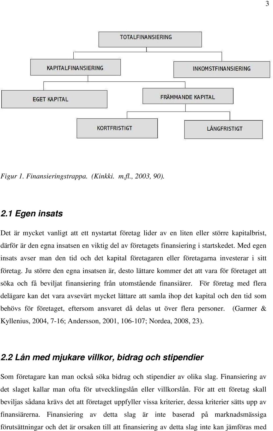 1 Egen insats Det är mycket vanligt att ett nystartat företag lider av en liten eller större kapitalbrist, därför är den egna insatsen en viktig del av företagets finansiering i startskedet.