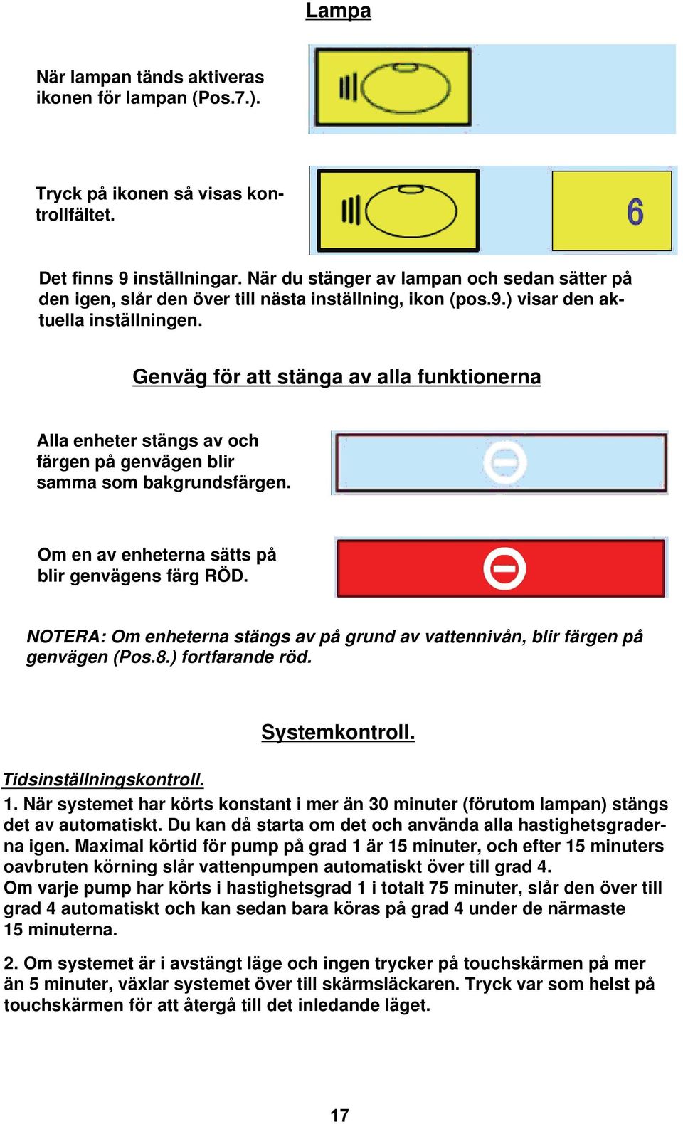 Genväg för att stänga av alla funktionerna Alla enheter stängs av och färgen på genvägen blir samma som bakgrundsfärgen. Om en av enheterna sätts på blir genvägens färg RÖD.