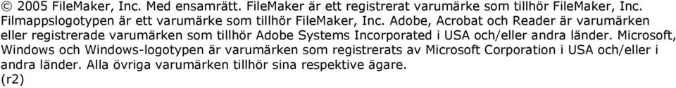 Adobe, Acrobat och Reader är varumärken eller registrerade varumärken som tillhör Adobe Systems Incorporated i USA