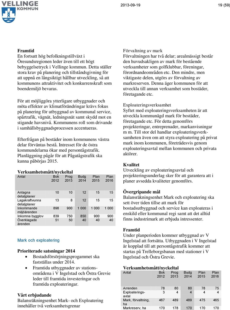 För att möjliggöra ytterligare utbyggnader och möta effekter av klimatförändringar krävs fokus på planering för utbyggnad av kommunal service, spårtrafik, vägnät, ledningsnät samt skydd mot en