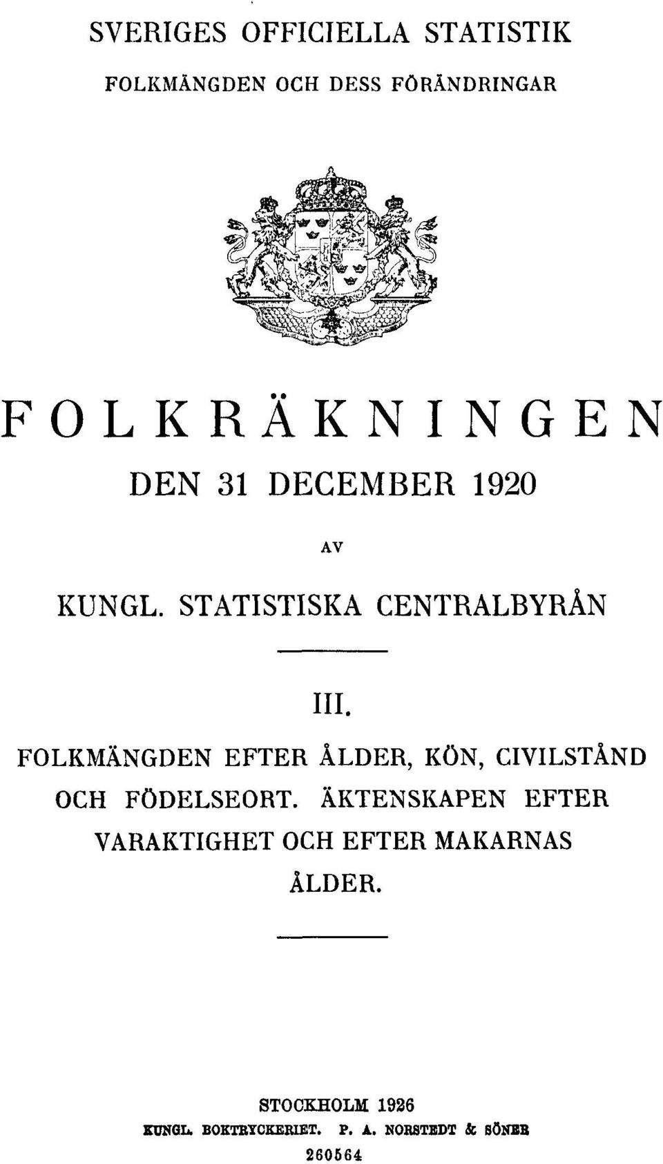 FOLKMÄNGDEN EFTER ÅLDER, KÖN, CIVILSTÅND OCH FÖDELSEORT.