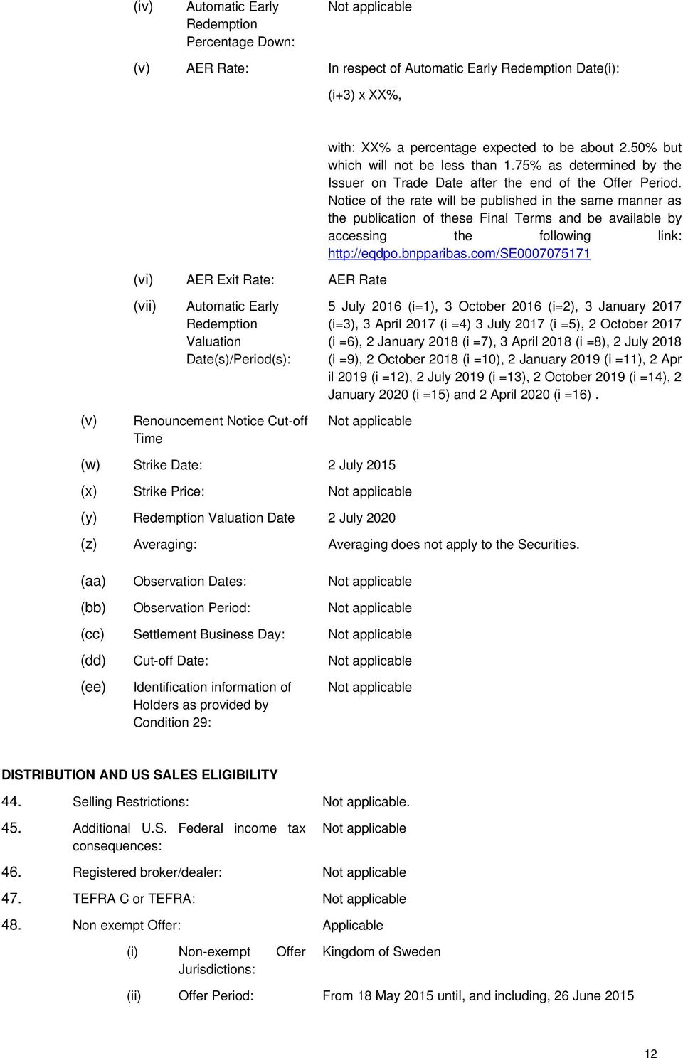 Notice of the rate will be published in the same manner as the publication of these Final Terms and be available by accessing the following link: http://eqdpo.bnpparibas.