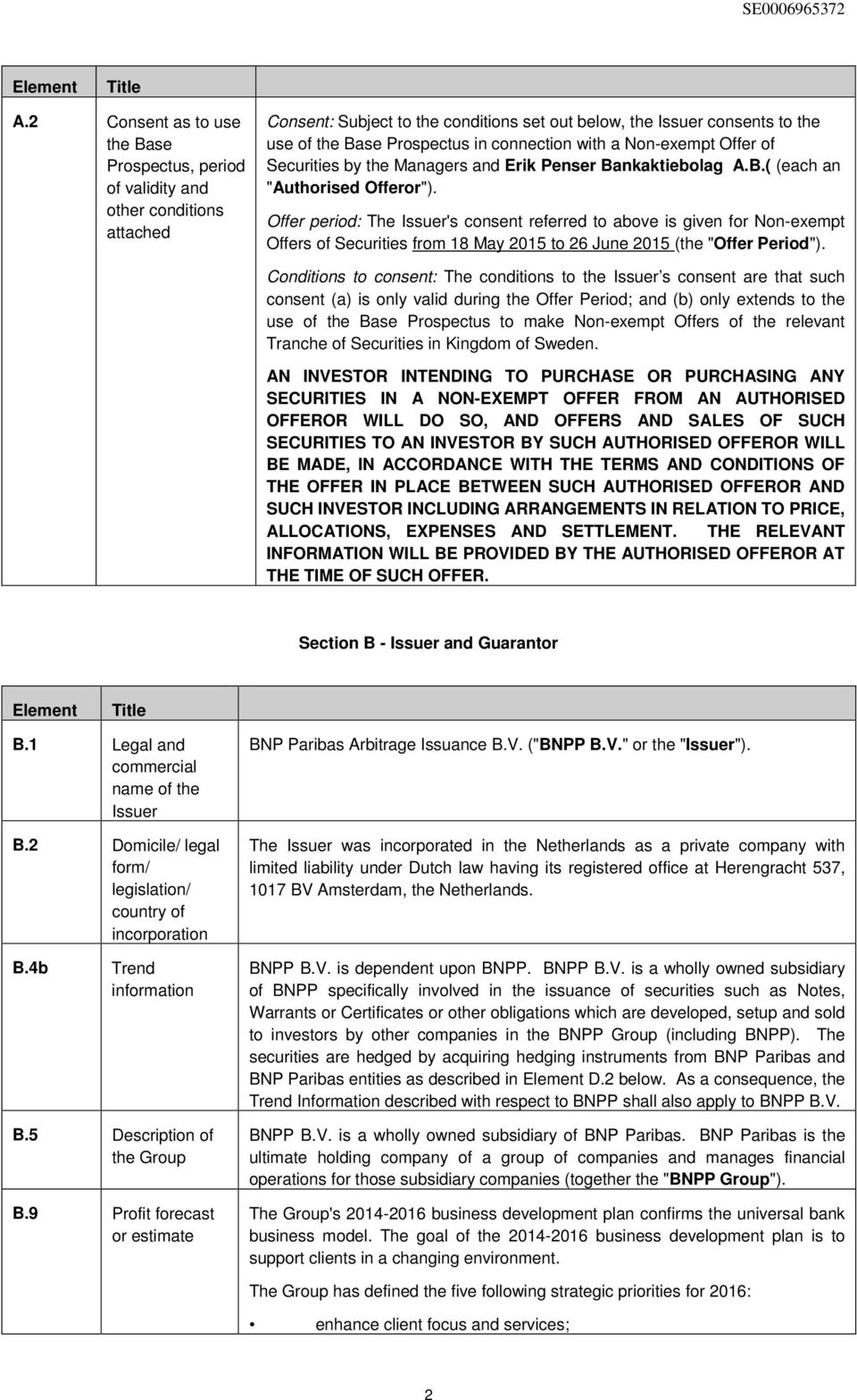 connection with a Non-exempt Offer of Securities by the Managers and Erik Penser Bankaktiebolag A.B.( (each an "Authorised Offeror").