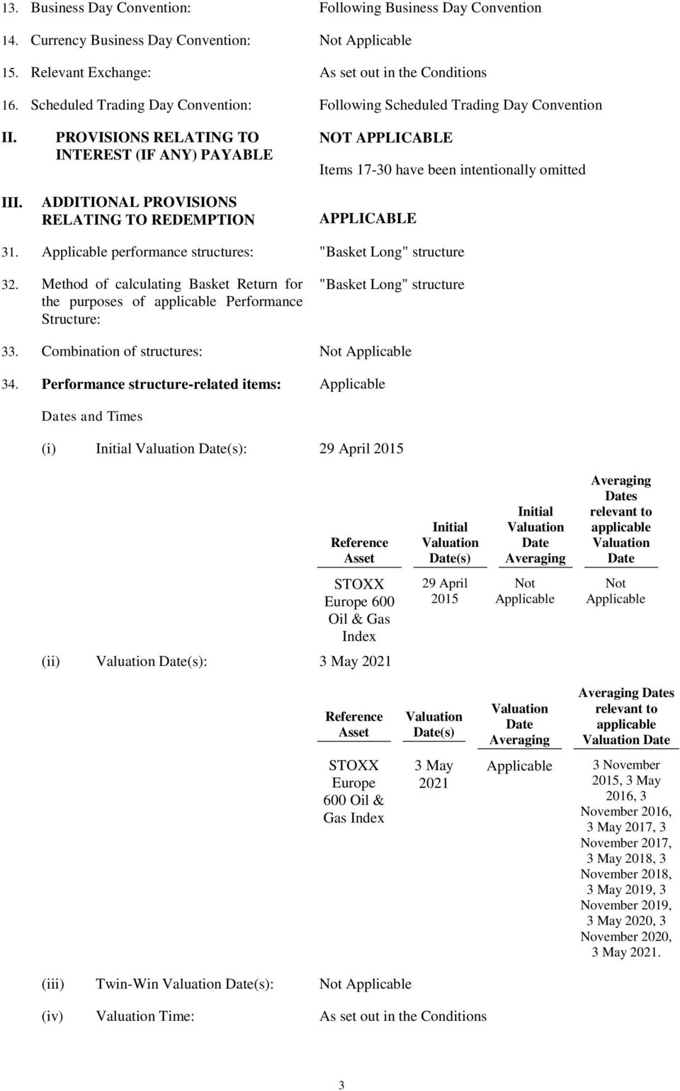 PROVISIONS RELATING TO INTEREST (IF ANY) PAYABLE ADDITIONAL PROVISIONS RELATING TO REDEMPTION NOT APPLICABLE Items 17-30 have been intentionally omitted APPLICABLE 31.