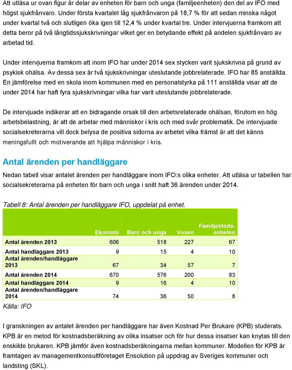 Under intervjuerna framkom att detta beror på två långtidssjukskrivningar vilket ger en betydande effekt på andelen sjukfrånvaro av arbetad tid.