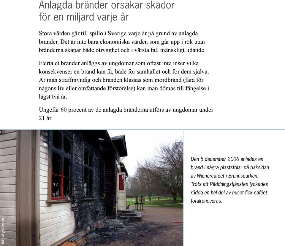 Flertalet bränder anläggs av ungdomar som oftast inte inser vilka konsekvenser en brand kan få, både för samhället och för dem själva.