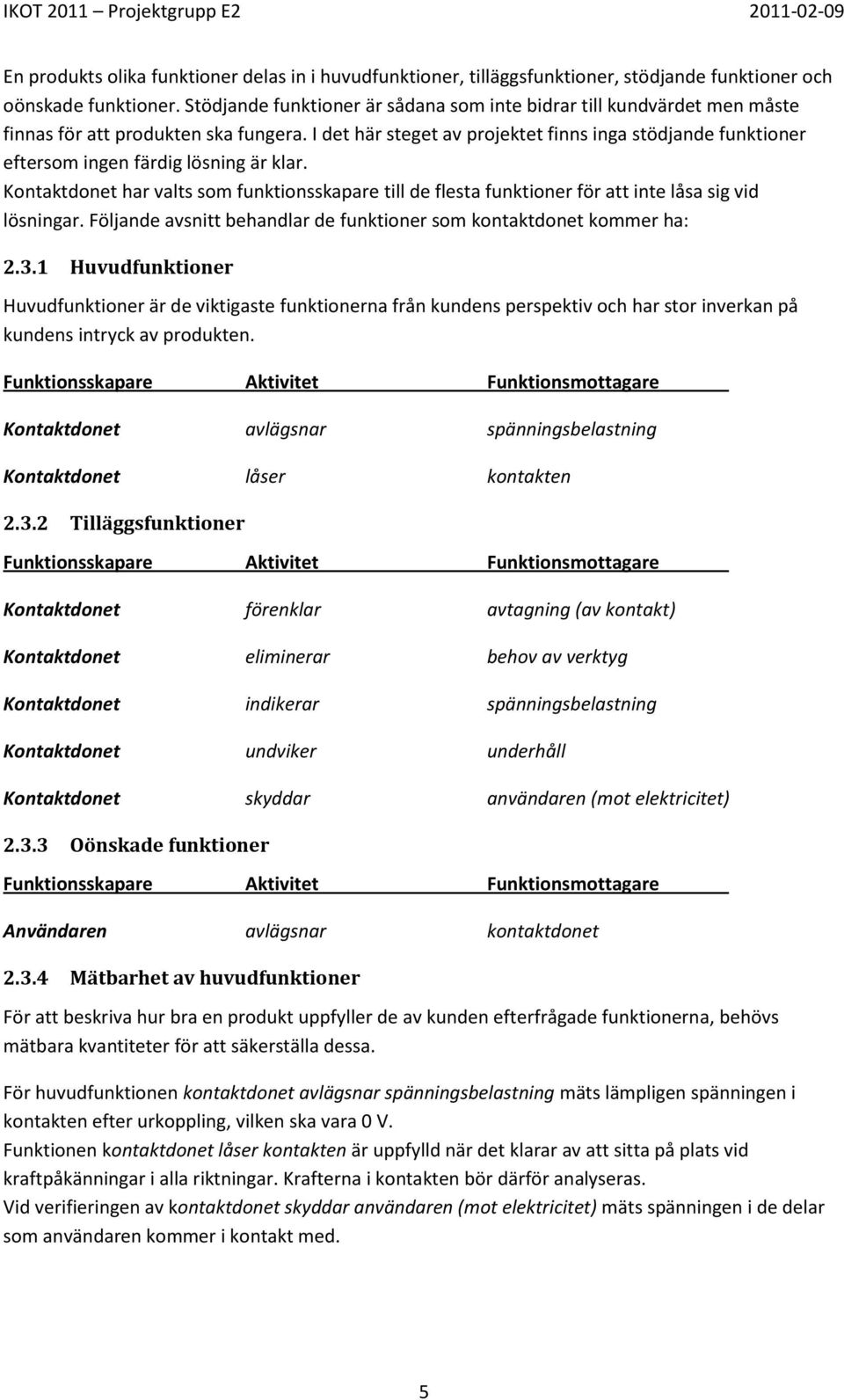 I det här steget av projektet finns inga stödjande funktioner eftersom ingen färdig lösning är klar.