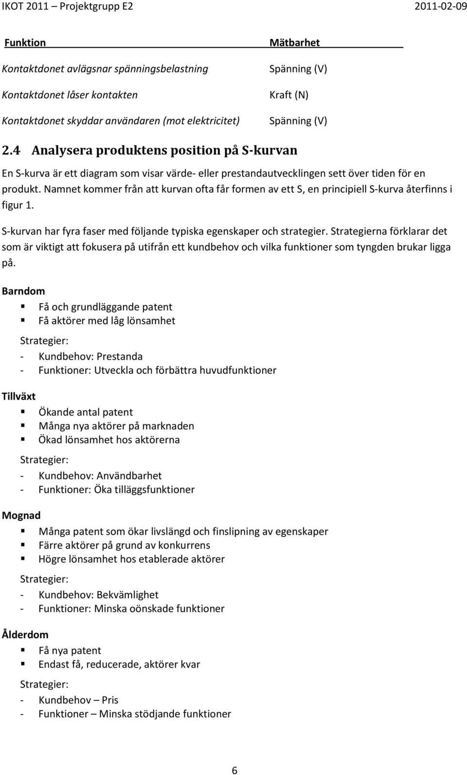 Namnet kommer från att kurvan ofta får formen av ett S, en principiell S-kurva återfinns i figur 1. S-kurvan har fyra faser med följande typiska egenskaper och strategier.