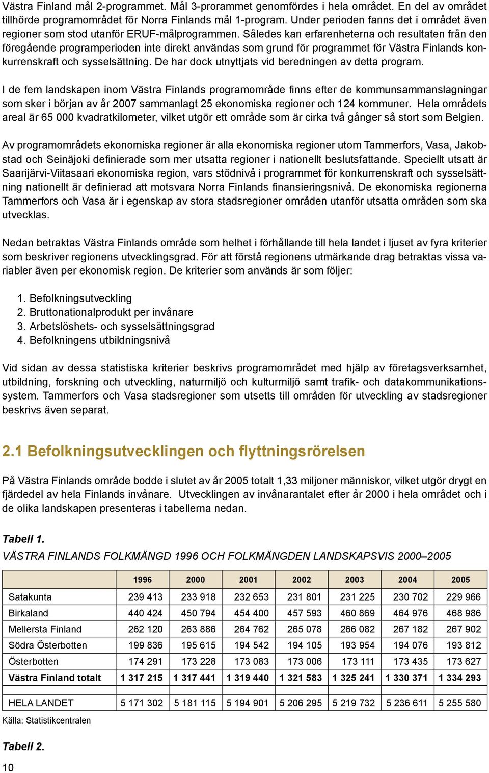 Således kan erfarenheterna och resultaten från den föregående programperioden inte direkt användas som grund för programmet för Västra Finlands konkurrenskraft och sysselsättning.