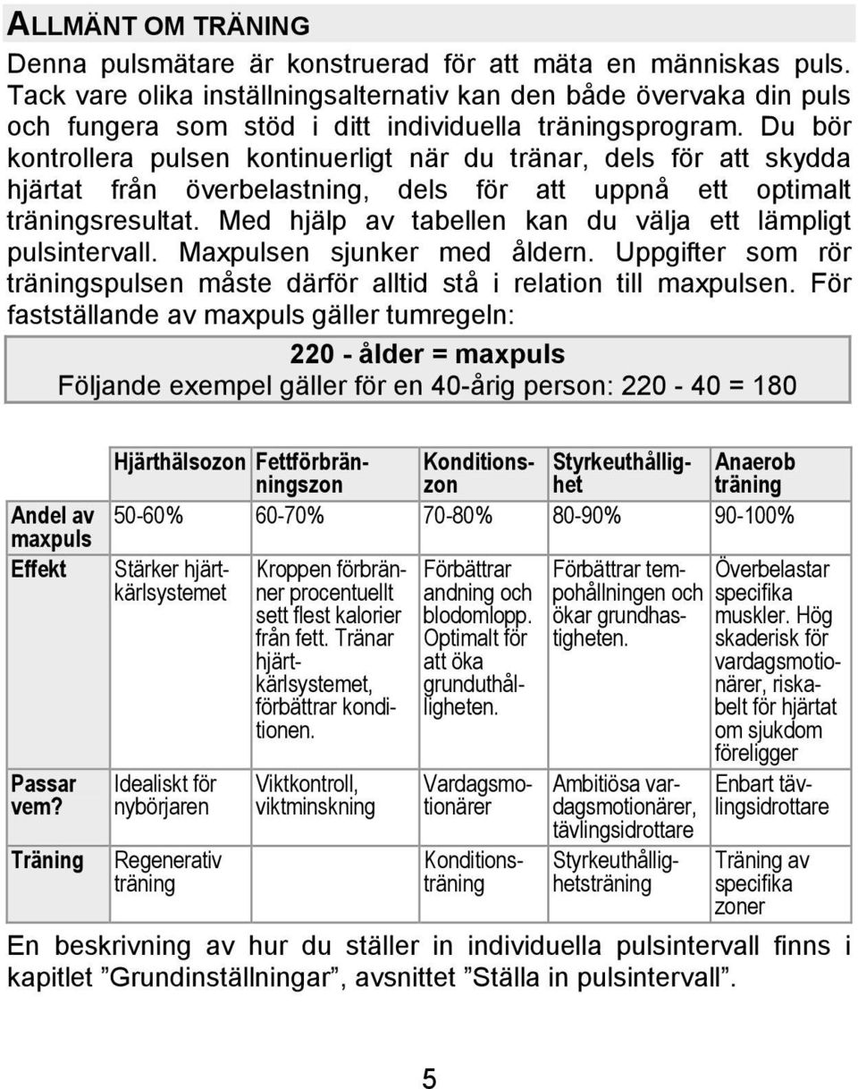 Du bör kontrollera pulsen kontinuerligt när du tränar, dels för att skydda hjärtat från överbelastning, dels för att uppnå ett optimalt träningsresultat.