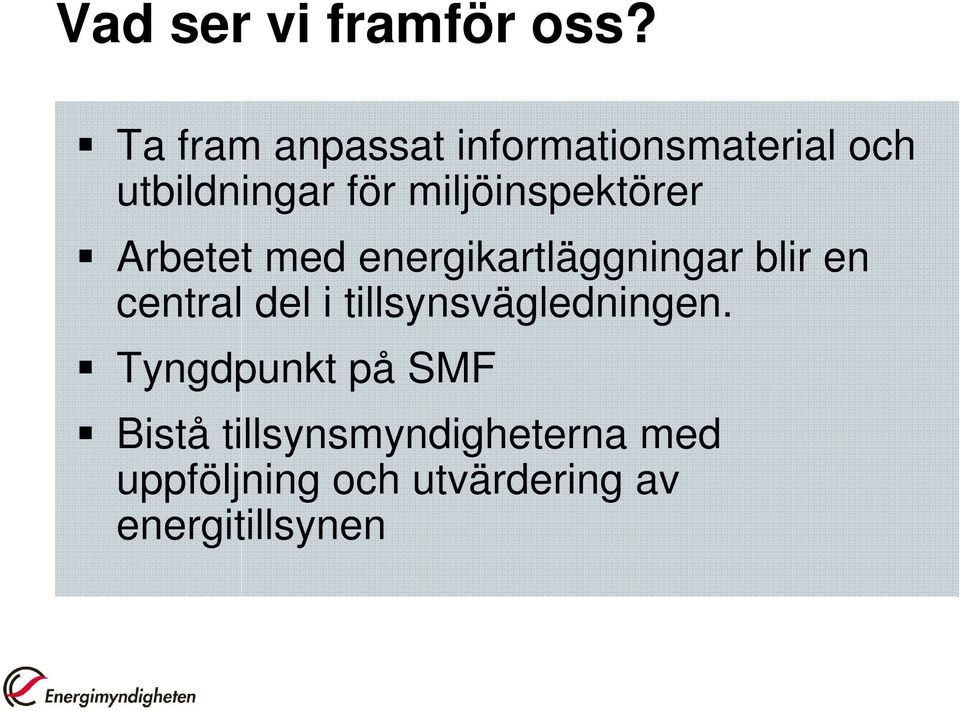 miljöinspektörer Arbetet med energikartläggningar blir en central