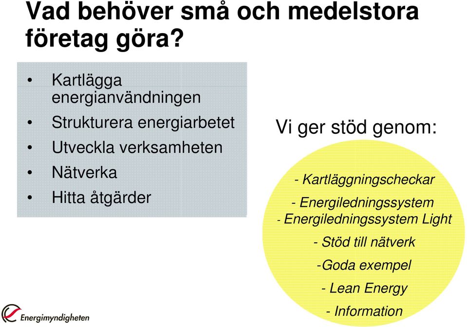 verksamheten Nätverka Hitta åtgärder Vi ger stöd genom: -