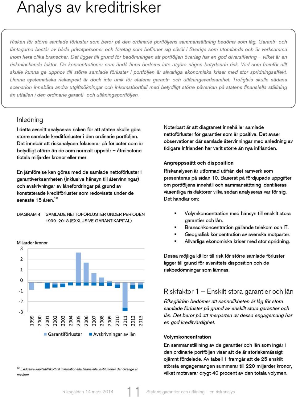 Det ligger till grund för bedömningen att portföljen överlag har en god diversifiering vilket är en riskminskande faktor. De koncentrationer som ändå finns bedöms inte utgöra någon betydande risk.