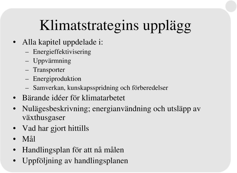 idéer för klimatarbetet Nulägesbeskrivning; energianvändning och utsläpp av