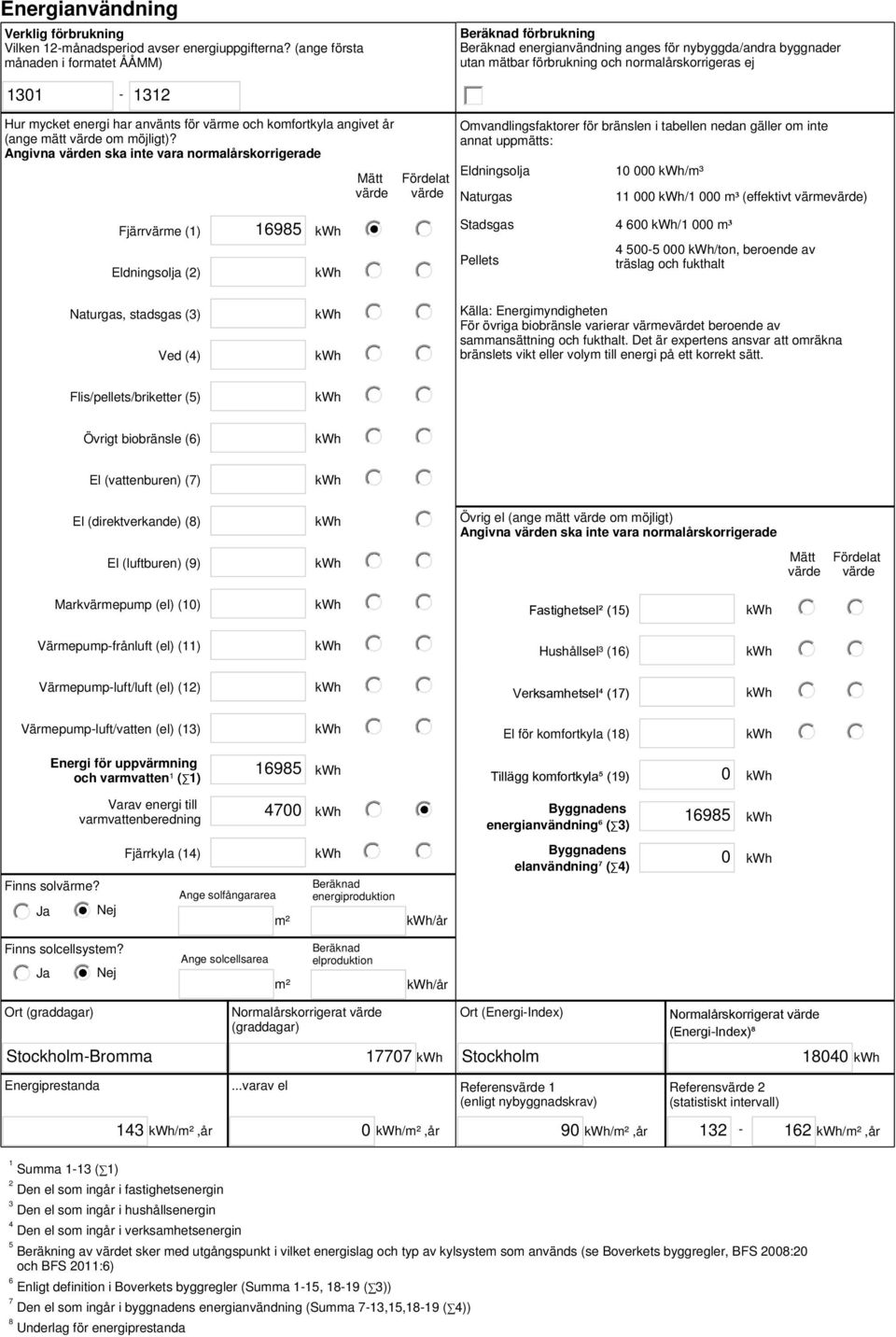 har använts för värme och komfortkyla angivet år (ange mätt om möjligt)?