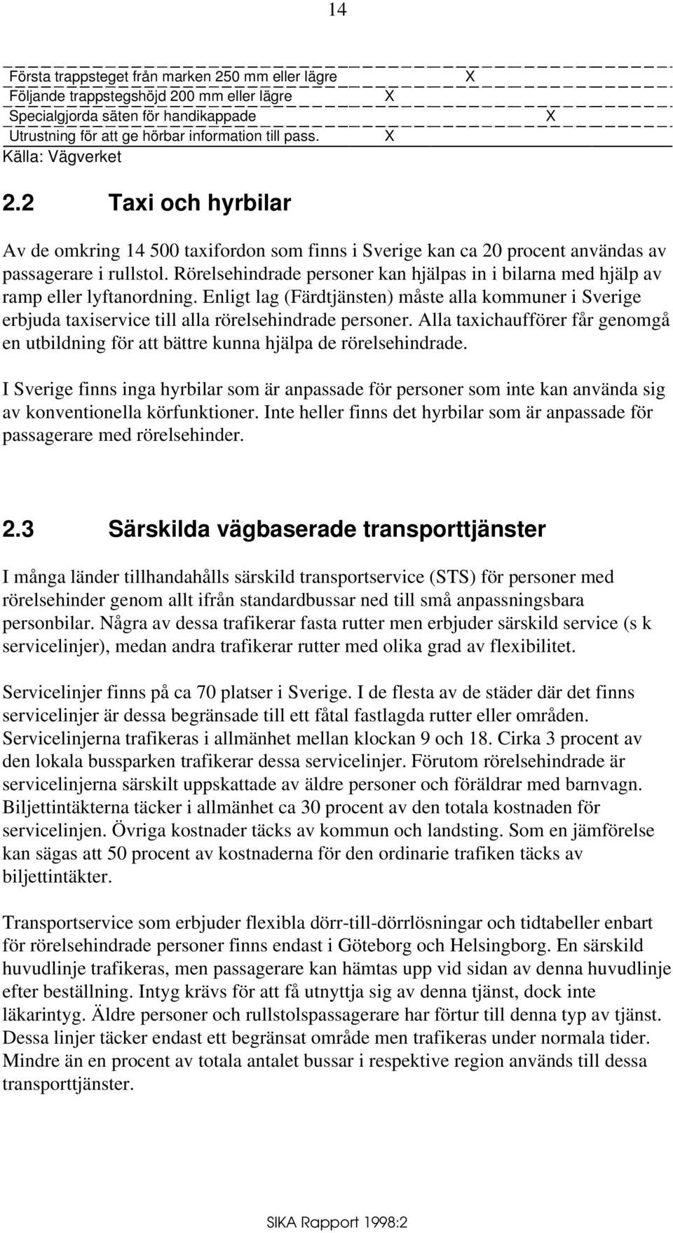 Rörelsehindrade personer kan hjälpas in i bilarna med hjälp av ramp eller lyftanordning. Enligt lag (Färdtjänsten) måste alla kommuner i Sverige erbjuda taxiservice till alla rörelsehindrade personer.