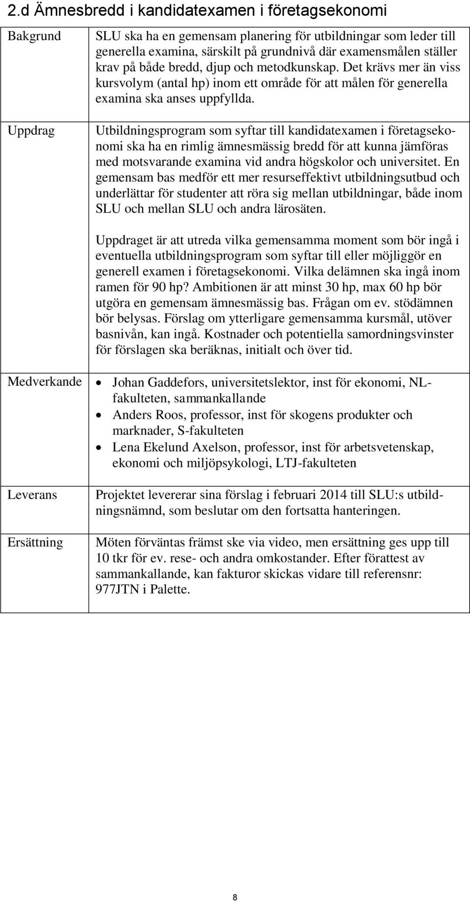 Utbildningsprogram som syftar till kandidatexamen i företagsekonomi ska ha en rimlig ämnesmässig bredd för att kunna jämföras med motsvarande examina vid andra högskolor och universitet.