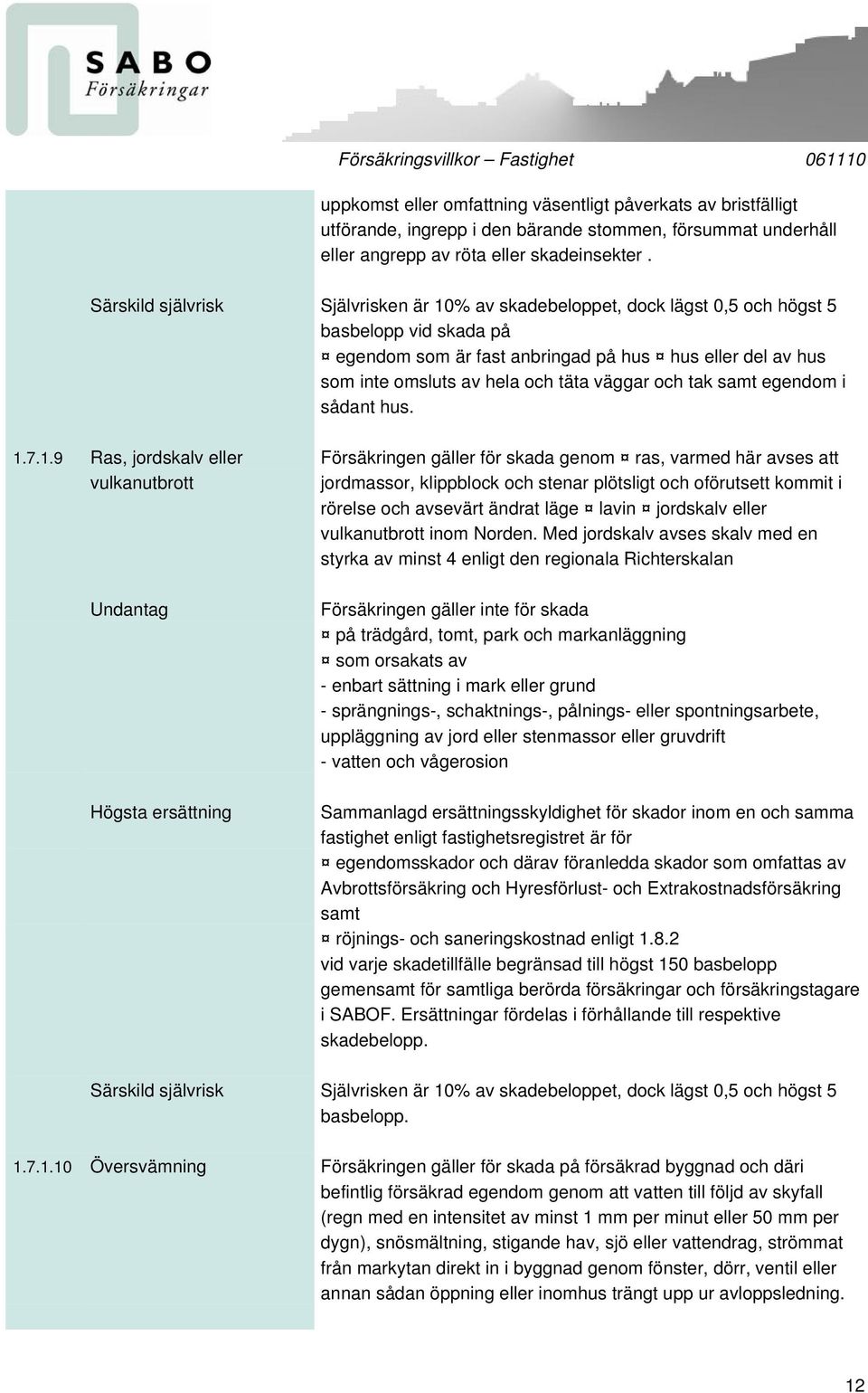 väggar och tak samt egendom i sådant hus. 1.