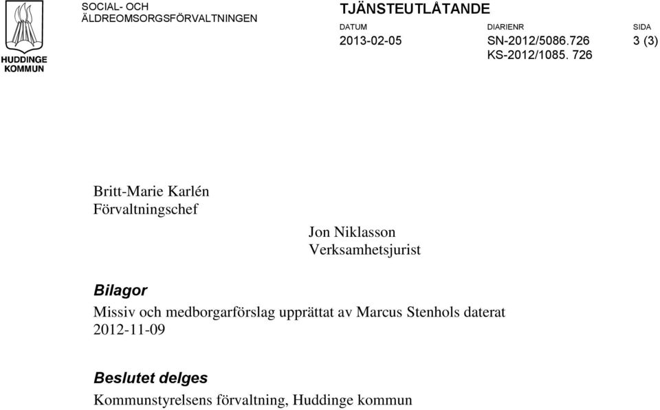 medborgarförslag upprättat av Marcus Stenhols daterat