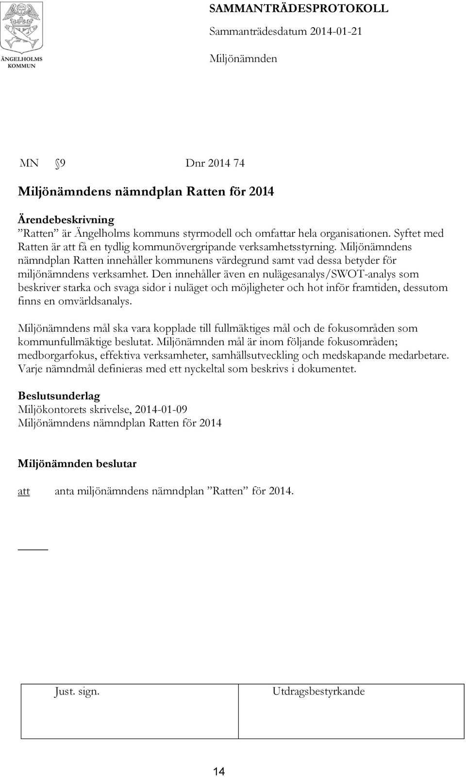 Den innehåller även en nulägesanalys/swot-analys som beskriver starka och svaga sidor i nuläget och möjligheter och hot inför framtiden, dessutom finns en omvärldsanalys.