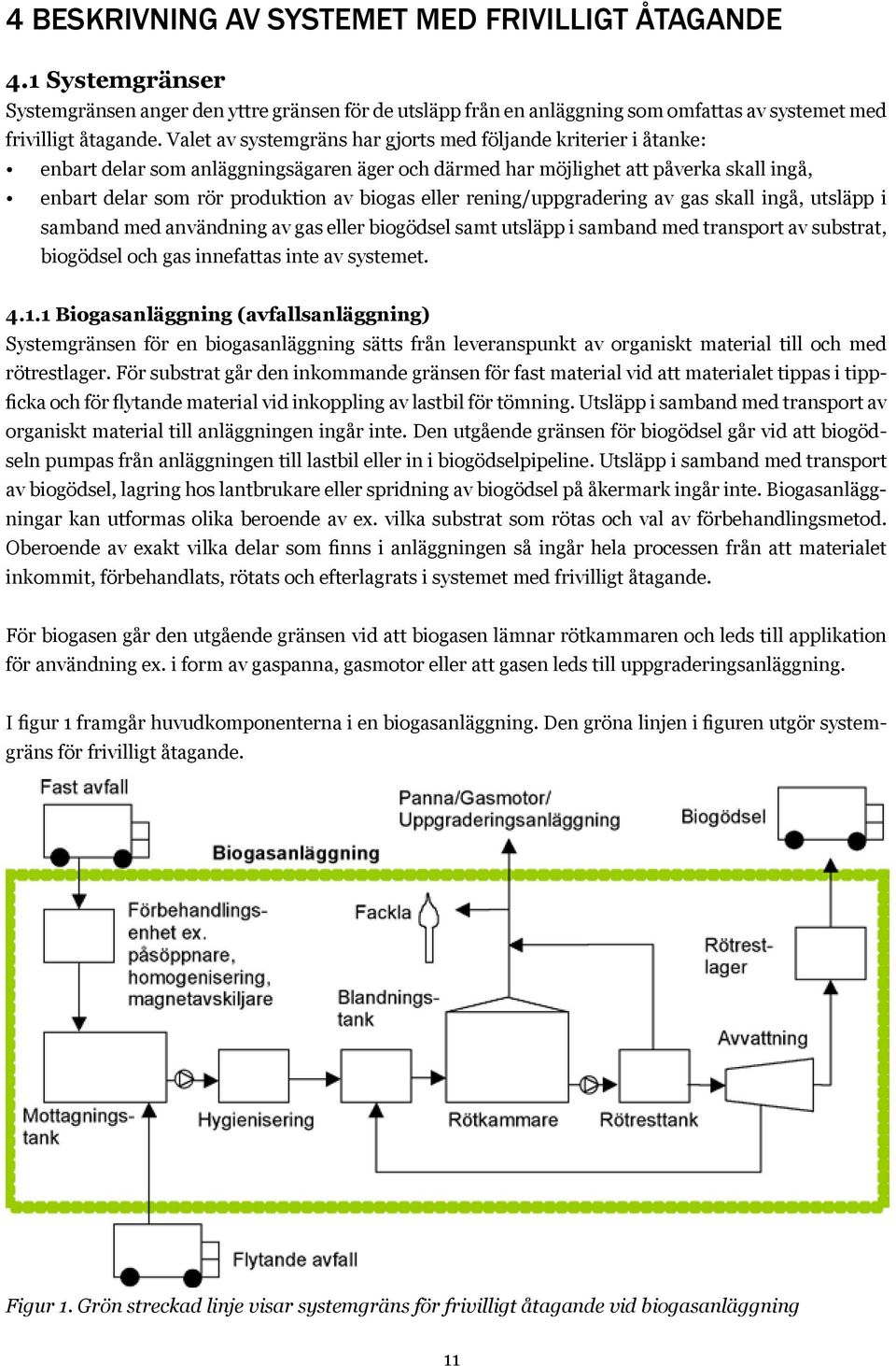 eller rening/uppgradering av gas skall ingå, utsläpp i samband med användning av gas eller biogödsel samt utsläpp i samband med transport av substrat, biogödsel och gas innefattas inte av systemet. 4.