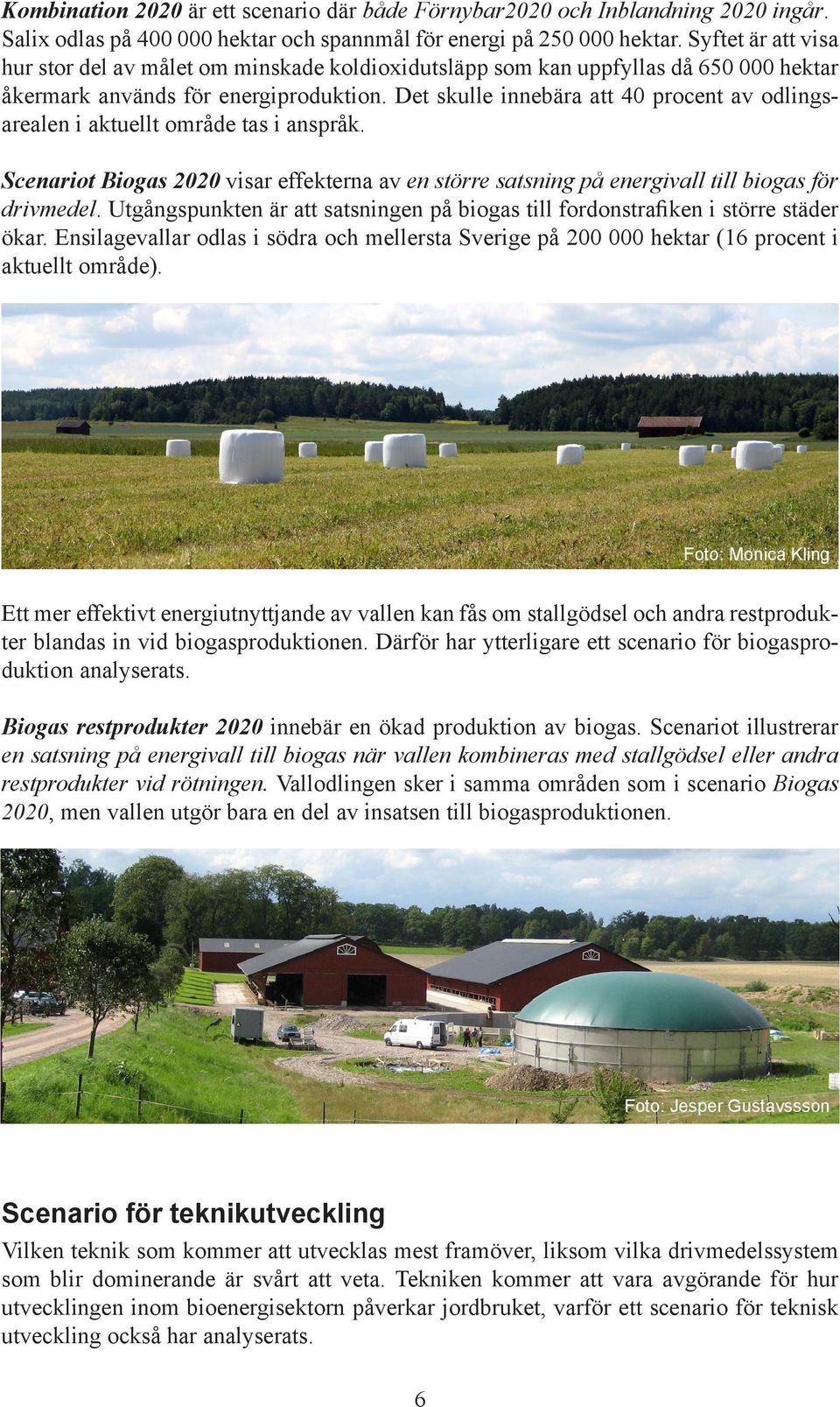 Det skulle innebära att 40 procent av odlingsarealen i aktuellt område tas i anspråk. Scenariot Biogas visar effekterna av en större satsning på energivall till biogas för drivmedel.