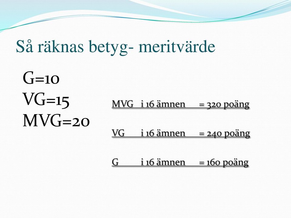 320 poäng MVG=20 VG i 16 ämnen