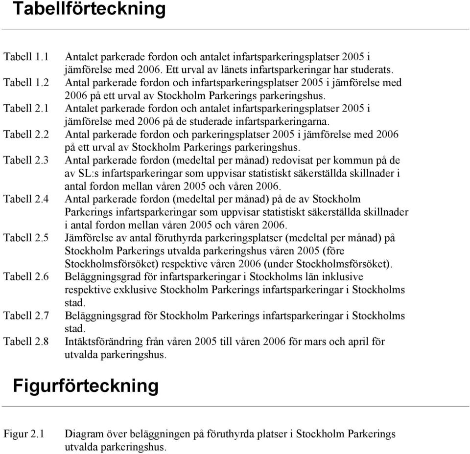 2 Antal parkerade fordon och parkeringsplatser 2005 i jämförelse med 2006 på ett urval av Stockholm Parkerings parkeringshus. Tabell 2.