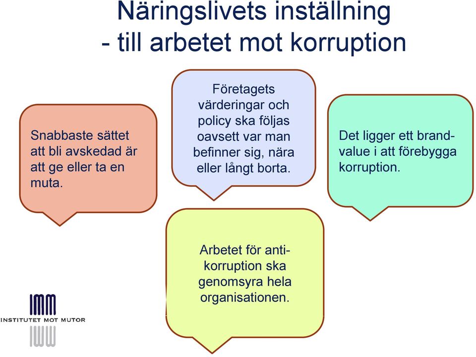 Företagets värderingar och policy ska följas oavsett var man befinner sig, nära