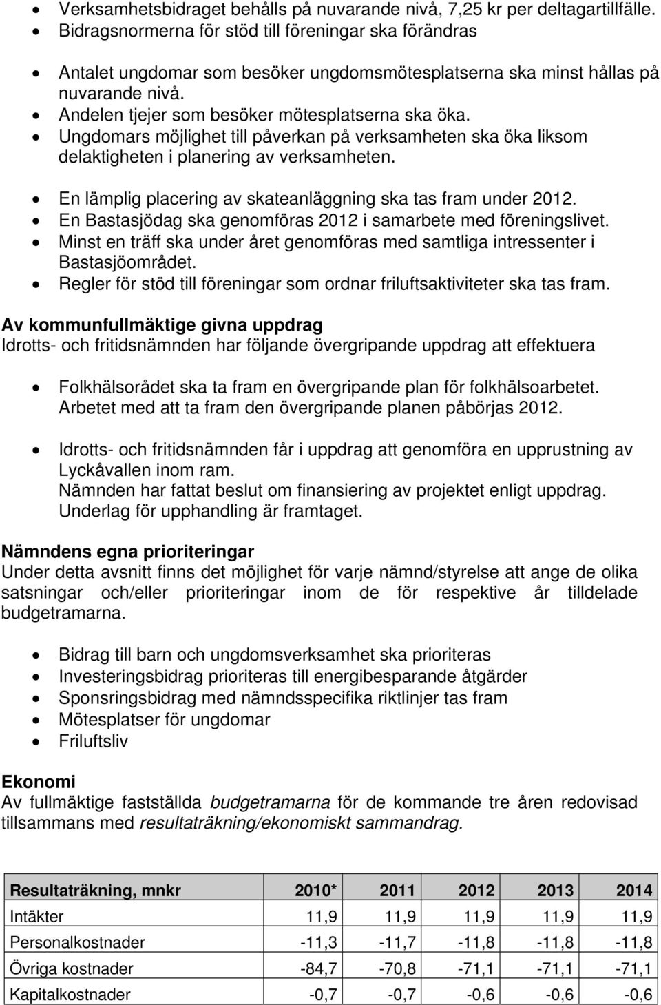 Ungdomars möjlighet till påverkan på verksamheten ska öka liksom delaktigheten i planering av verksamheten. En lämplig placering av skateanläggning ska tas fram under 2012.