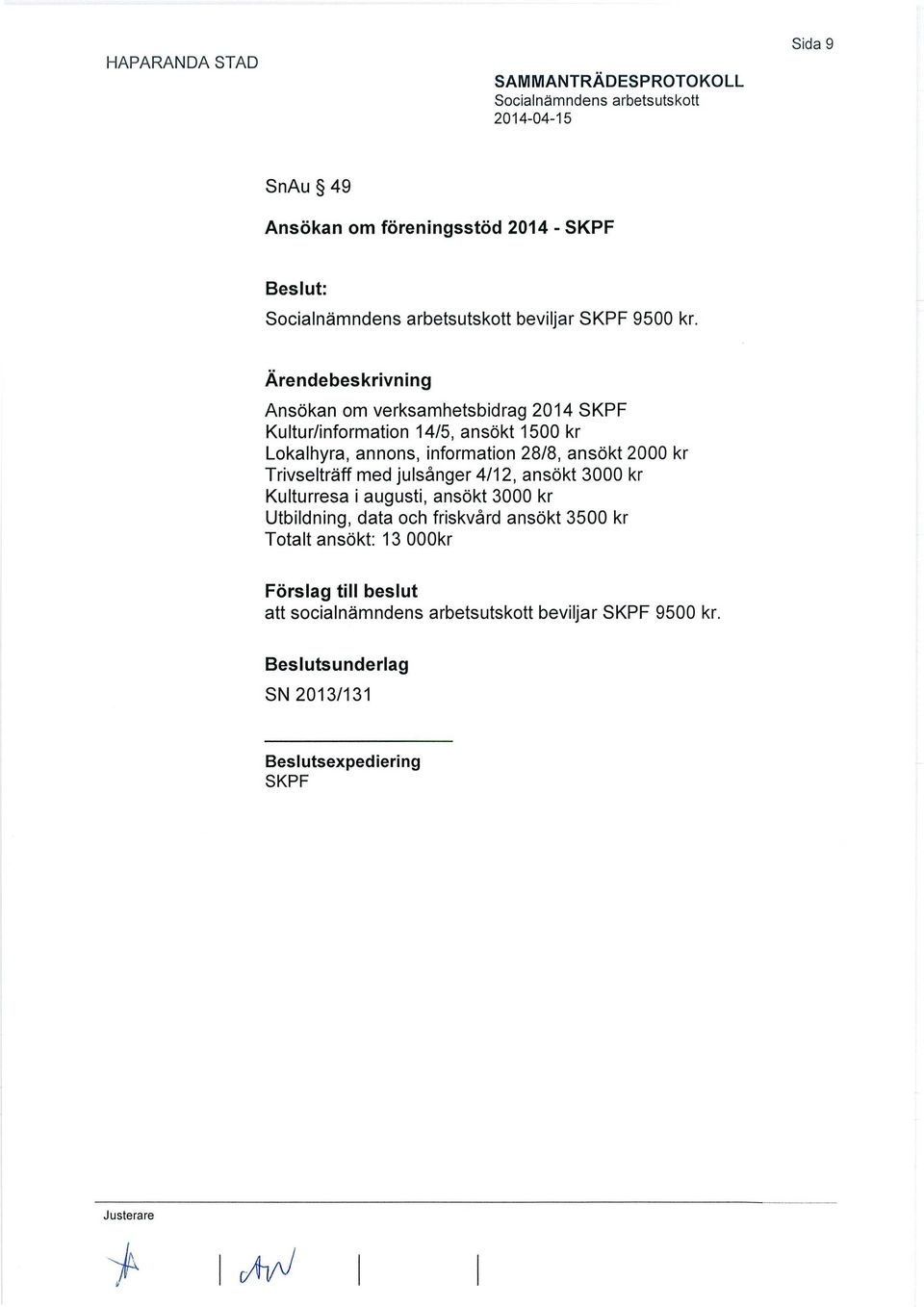 28/8, ansökt 2000 kr Trivselträff med julsånger 4/12, ansökt 3000 kr Kulturresa i augusti, ansökt 3000 kr