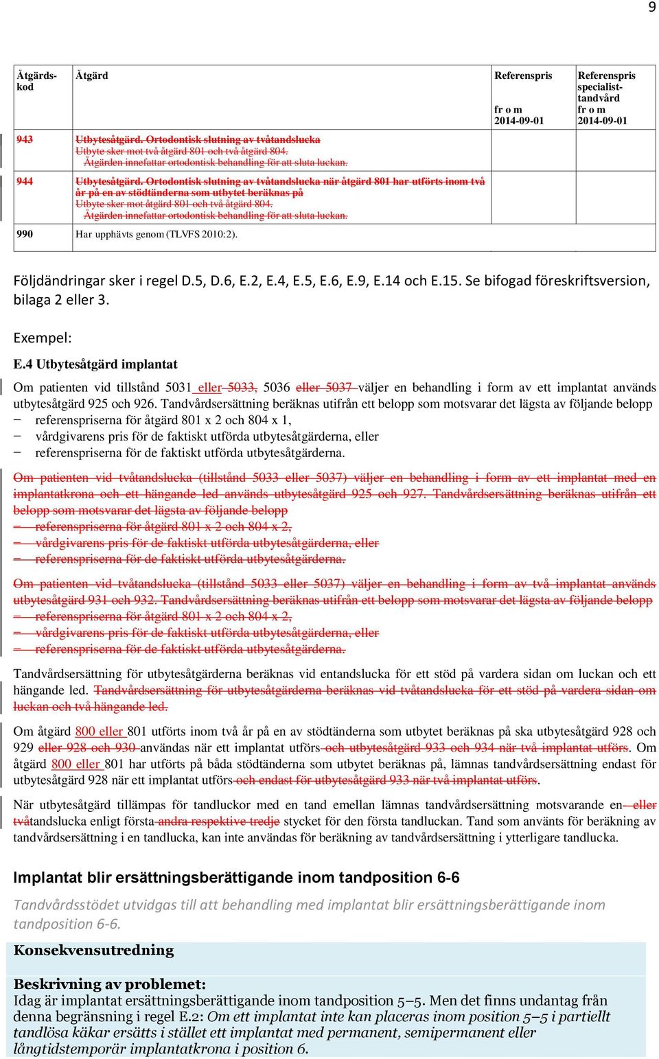 Åtgärden innefattar ortodontisk behandling för att sluta luckan. 990 Har upphävts genom (TLVFS 2010:2).