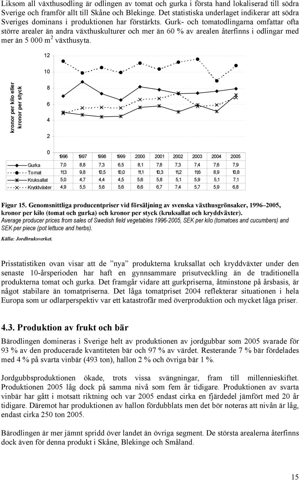 Gurk- och tomatodlingarna omfattar ofta större arealer än andra växthuskulturer och mer än 60 % av arealen återfinns i odlingar med mer än 5 000 m 2 växthusyta.