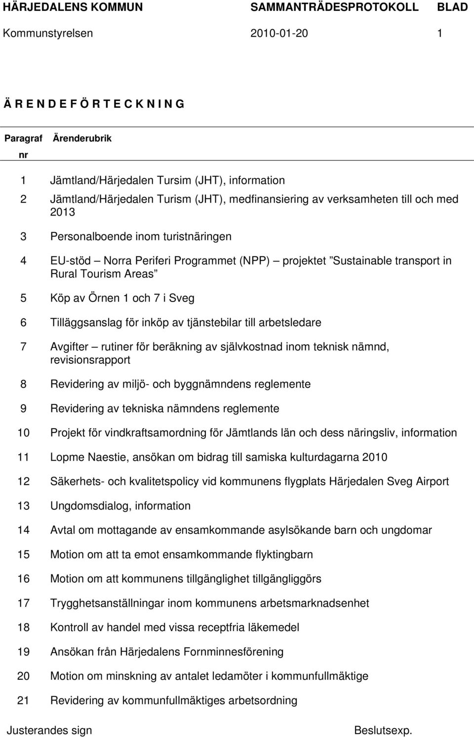 Tilläggsanslag för inköp av tjänstebilar till arbetsledare 7 Avgifter rutiner för beräkning av självkostnad inom teknisk nämnd, revisionsrapport 8 Revidering av miljö- och byggnämndens reglemente 9