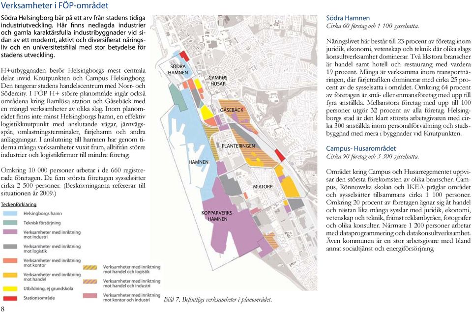 utveckling. H+utbyggnaden berör Helsingborgs mest centrala delar invid Knutpunkten och Campus Helsingborg. Den tangerar stadens handelscentrum med Norr- och Södercity.