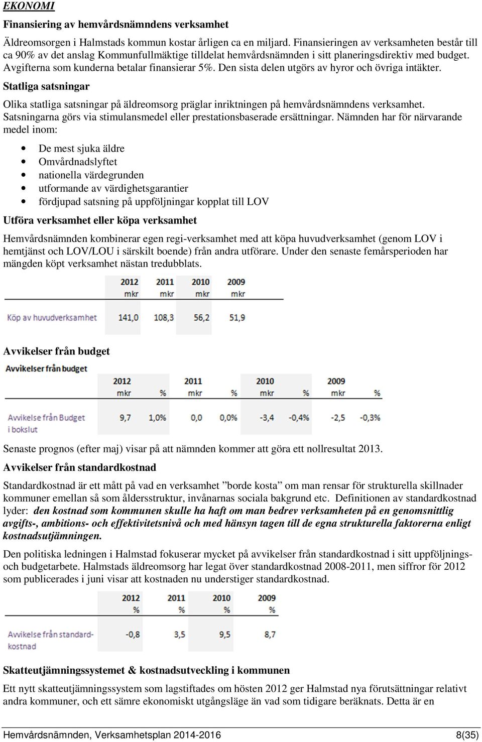 Den sista delen utgörs av hyror och övriga intäkter. Statliga satsningar Olika statliga satsningar på äldreomsorg präglar inriktningen på hemvårdsnämndens verksamhet.